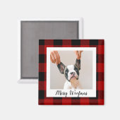 Aimant Red Buffalo Plaid & Joyeux Woofmas Avec Photo Chie (Recto/Verso)