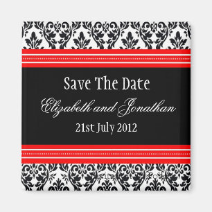 Aimant Red et Black Mariage damassé Enregistrer la date