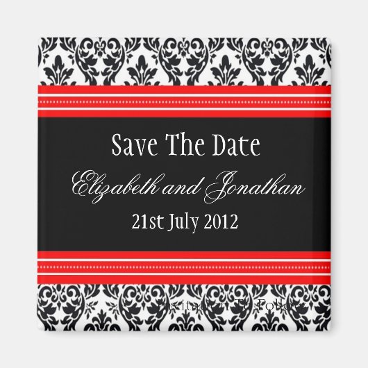 Aimant Red et Black Mariage damassé Enregistrer la date (Devant)