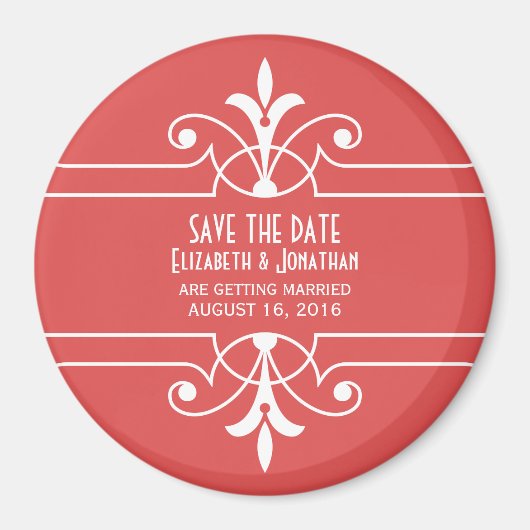 Aimant Red Fancy Ornamental Enregistrer l'aimant de date (Devant)