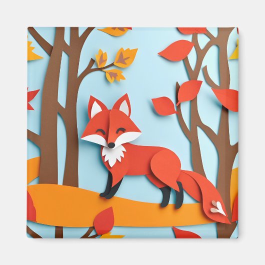 Aimant Red Fox Papercraft, effet Forêt Faune (Devant)