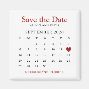 Aimant Red Heart Calendar Wedding Enregistrer la date