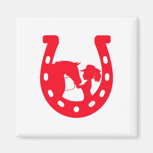 Aimant Red Horseshoe Girl and Horse (Devant)