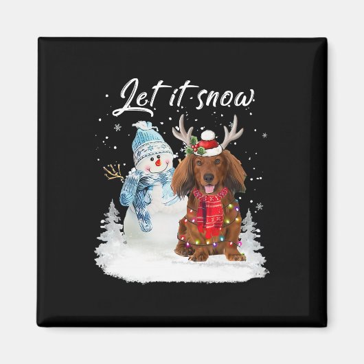 Aimant Red Long Haid Dachshund Père Noël Chien neige de N (Devant)