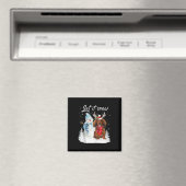 Aimant Red Long Haid Dachshund Père Noël Chien neige de N (In Situ (Lave-vaisselle))