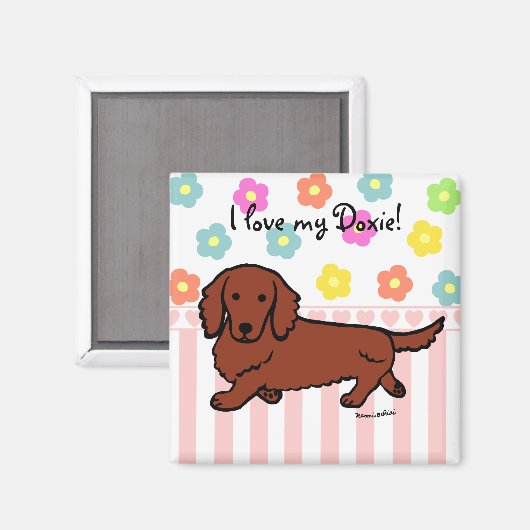 Aimant Red Long Haired Dachshund 1 (Recto/Verso)