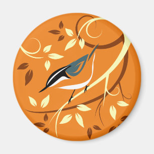 Aimant Red Nuthatch On Stylized Tree Branch