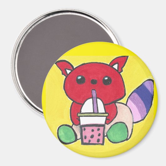 Aimant Red Panda Drinking Boba (Recto/Verso)