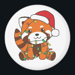 Aimant Red Panda Noël Animaux d'hiver Red Pandas Magn<br><div class="desc">Les Panda rouges et les Christmas,  les fairy lights. Funny animals with toxits and snow for the holidays. A sweet Christmas greeting. Red pandas are cute animals and perfect for Christmas.</div>