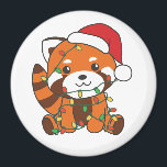 Aimant Red Panda Noël Animaux d'hiver Red Pandas Magn<br><div class="desc">Les Panda rouges et les Christmas,  les fairy lights. Funny animals with toxits and snow for the holidays. A sweet Christmas greeting. Red pandas are cute animals and perfect for Christmas.</div>