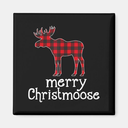 Aimant Red Plaid Merry Christmoose Christmas Moose Lovers (Devant)