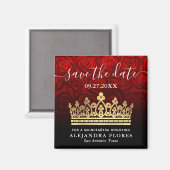 Aimant Red Rose Gold Black Quinceanera Enregistrer la dat (Recto/Verso)