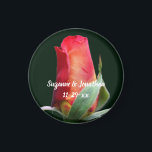 Aimant Red Rosebud Flower Personalized Wedding<br><div class="desc">Lovely red and yellow rosebud flower photography by Susan wedding favor refrigerator magnet. Fill in your information in the template. Make more changes to text and font size, style, and color by clicking on Customize. This design is available on many products in my gallery. Please visit Smilin' Eyes Treasures to...</div>