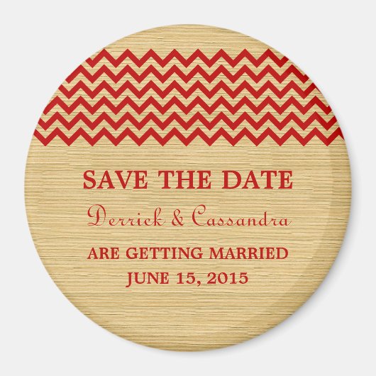 Aimant Red Rustic Chevron Enregistrer l'aimant de date (Devant)