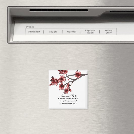 Aimant Red Simple Cherry Blossoms Enregistrer l'aimant Da (In Situ (Lave-vaisselle))