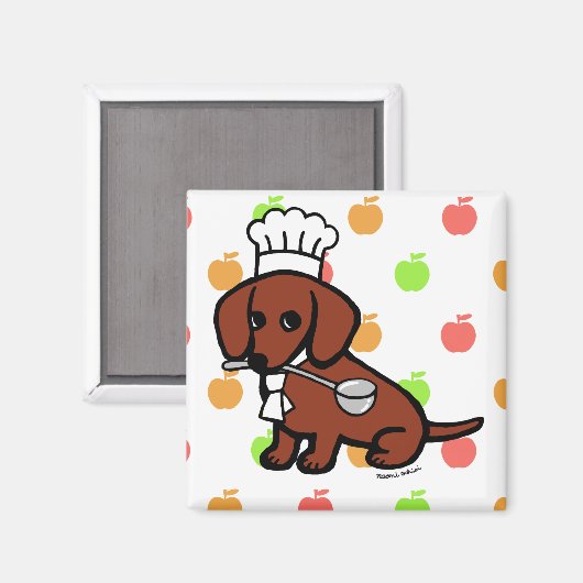 Aimant Red Smooth Haired Dachshund Chef (Recto/Verso)