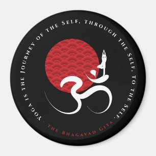 Aimant Red Sun Yoga Spirituel Indien Méditez Om Aum Logo