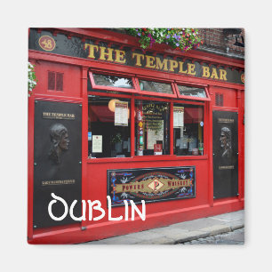 Aimant Red Temple Bar pub carré avec le texte : Dublin