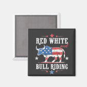 Aimant Red White et Bull Riding American Cowboys (Recto/Verso)