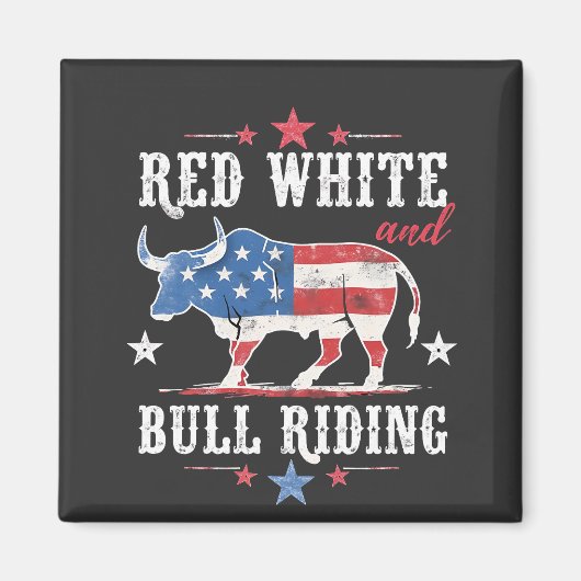 Aimant Red White et Bull Riding American Cowboys (Devant)