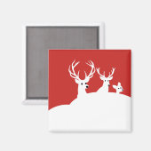 Aimant Red White Reindeer Family Deer Snow (Recto/Verso)