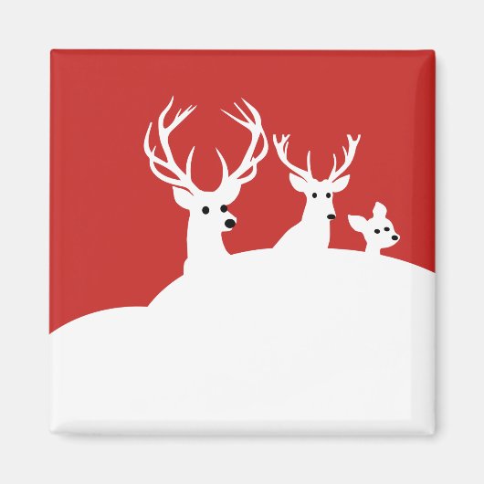 Aimant Red White Reindeer Family Deer Snow (Devant)