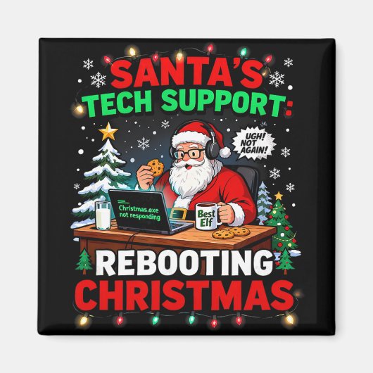 Aimant Redémarrage Drôle de Santa's Tech Support Noël Com (Devant)