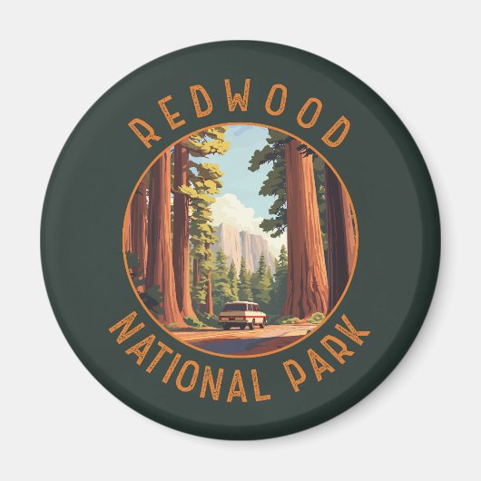 Aimant Redwood National Park Cercle en détresse rétro (Devant)