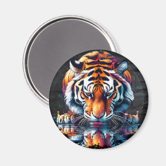 Aimant Réflexion de l'eau potable tigre (Recto/Verso)