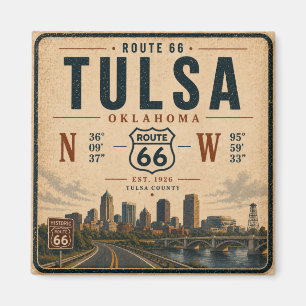 Aimant Réfrigérateur de la route 66 de Tulsa, coordonnées