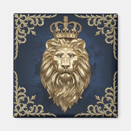 Aimant Regal Lion Design - Marine Blue & Gold Luxury Deco (Devant)