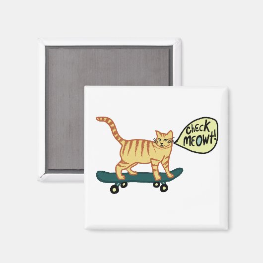 Aimant Regarde Meowt ! Skate Tabby Cat (Recto/Verso)