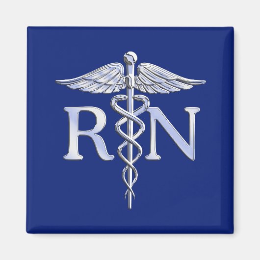 Aimant Registered Nurse RN Silver Caduceus Navy Blue deco (Devant)