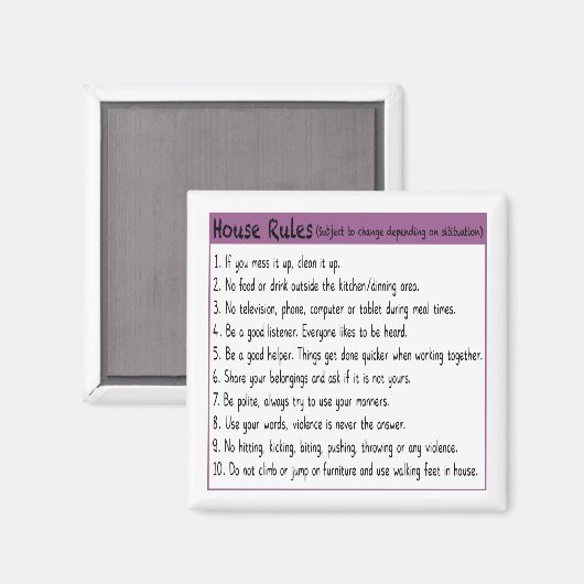Aimant Règles de la maison (Recto/Verso)