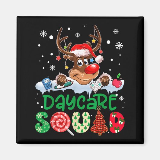 Aimant Reindeer Santa Hat Daycare Squad Teacher Christmas (Devant)