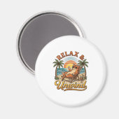 Aimant Relax & Unwind Chat de Plage Design de Gravure Vin (Recto/Verso)