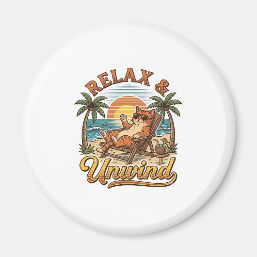 Aimant Relax & Unwind Chat de Plage Design de Gravure Vin (Devant)