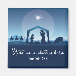 Aimant Religieux Noël Nativité Scène Bleu chrétien
