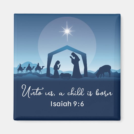 Aimant Religieux Noël Nativité Scène Bleu chrétien (Devant)