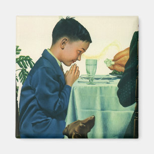 Aimant Religion vintage, un garçon dit grâce à Thanksgivi