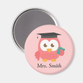 Aimant Remerciement aux enseignants, Hibou sage rose (Recto/Verso)