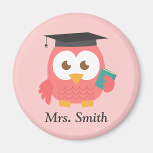 Aimant Remerciement aux enseignants, Hibou sage rose