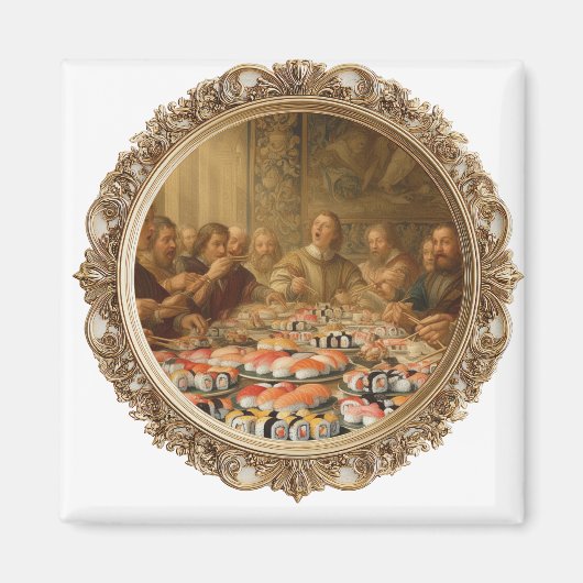 Aimant Renaissance Painting Parody Man Eating Sushi (Devant)