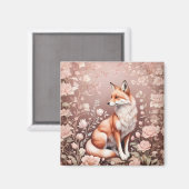 Aimant Renard Avec Flore Rose Rêvé (Recto/Verso)
