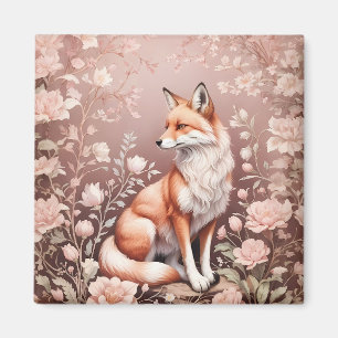 Aimant Renard Avec Flore Rose Rêvé