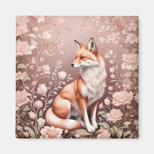 Aimant Renard Avec Flore Rose Rêvé (Devant)