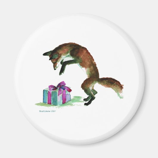 Aimant renard avec le présent (Devant)