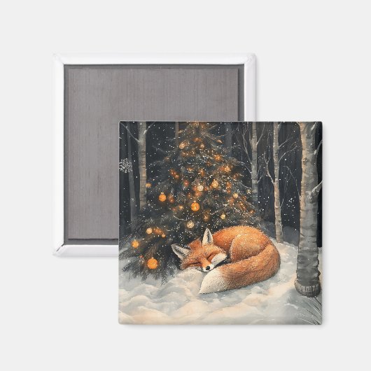 Aimant Renard couché Whimsical Noël rustique (Recto/Verso)