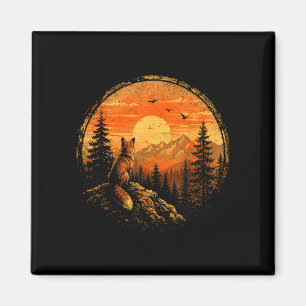 Aimant Renard coucher de soleil montagne forêt sauvage na