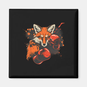 Aimant Renard de boxe avec gants de boxe Kickboxing Boîte